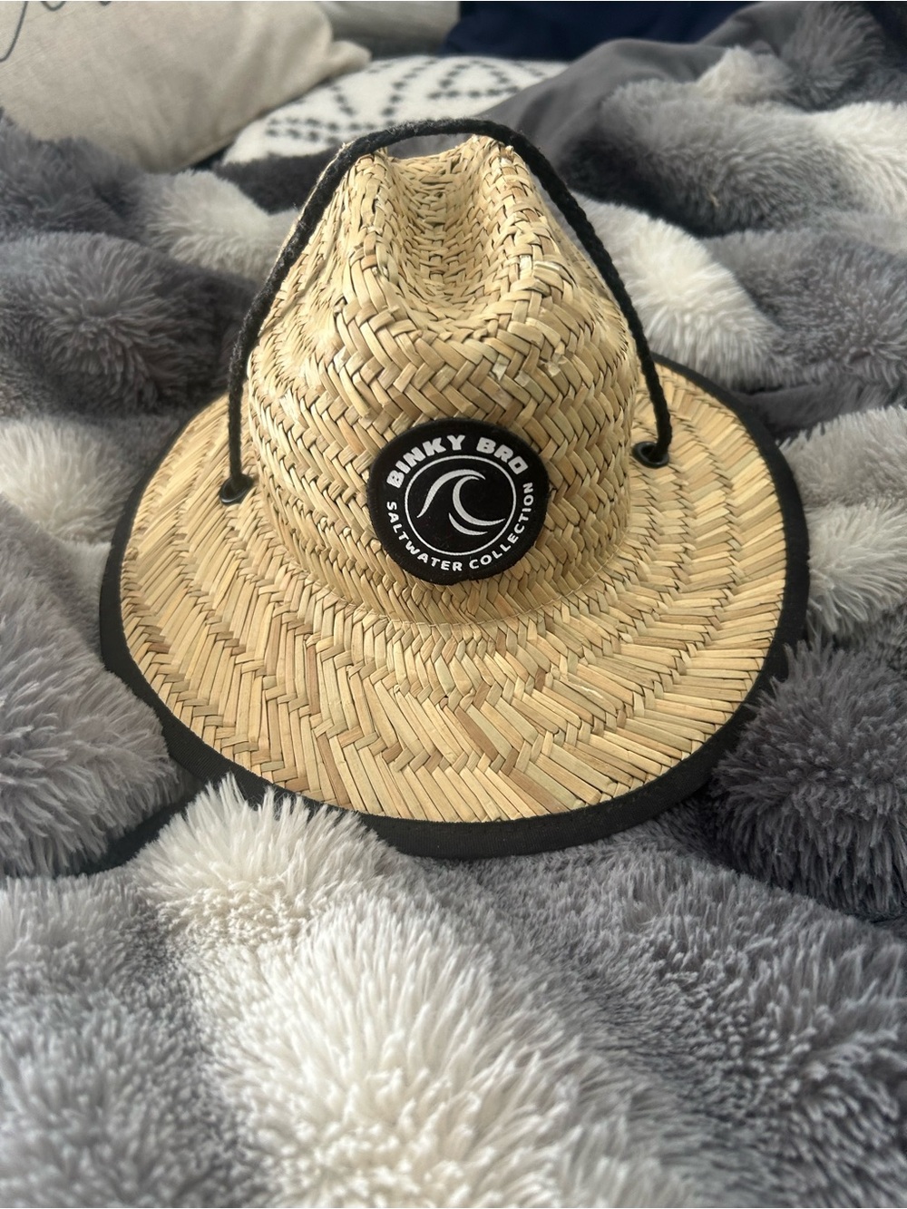 Binky Bro Kids Straw Hat in Natural with Black Trim